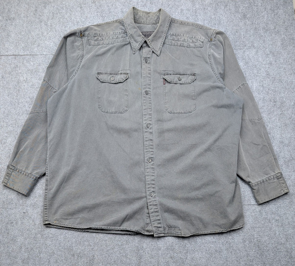 Levis Canvas Button Up Shirt Mens XXL Gray Work Wear Utility Thick Cotton Rugged - Picture 1 of 11
